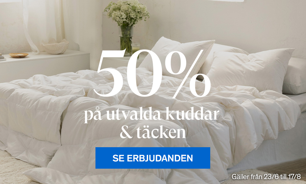 50% p&aring; utvalda kuddar & t&auml;cken